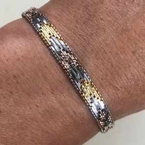 Sterling Silver, Gold and Copper Chevron Bracelet